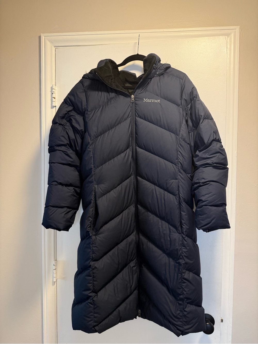 Marmot Navy Long Women's XXL Down Puffer Coat with Hood